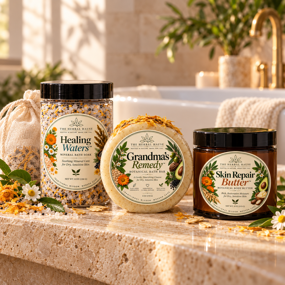 The Skin Reset Ritual with Grandma’s Remedy, Healing Waters, Skin Repair Butter and reusable bath sachet